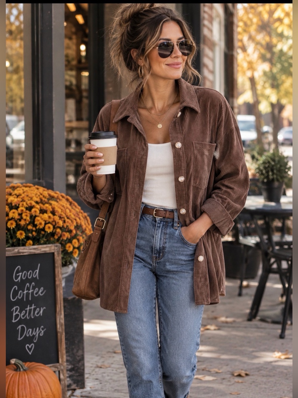 Women’s Brown Corduroy Button-Front Shacket